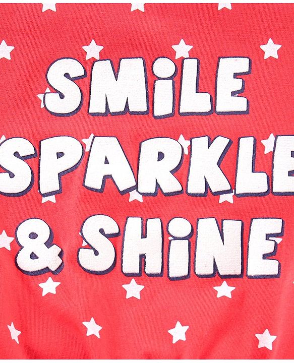 Babyhug Short Sleeves Top & Denim Shorts Text & Star Print - Red Blue