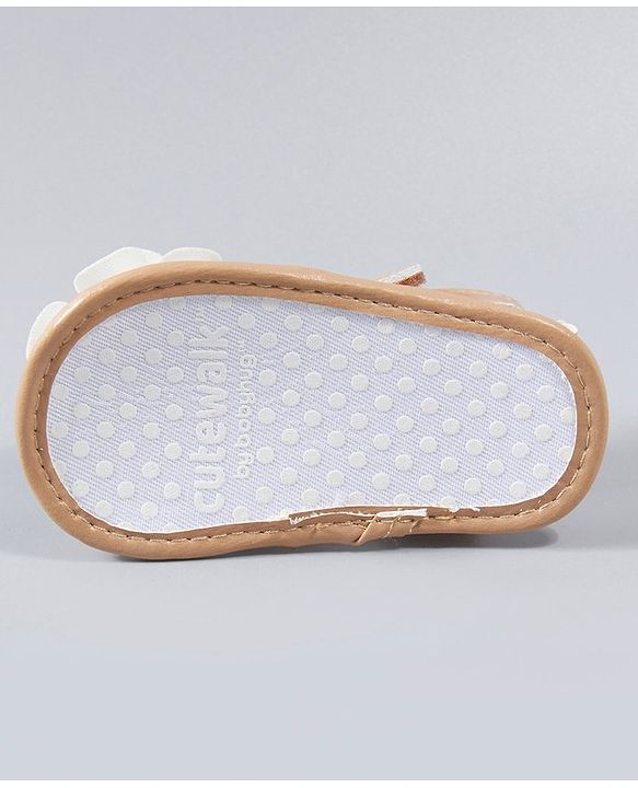Cute Walk by Babyhug Booties Floral Applique - White Light Brown