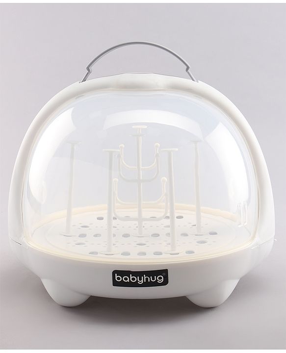 Babyhug Portable Covered Drying Rack for Baby Bottles & Accessories  White & Grey | BPA Free | Dust Proof | Easy Cleaning | Travel Friendly