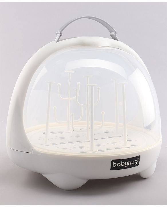 Babyhug Portable Covered Drying Rack for Baby Bottles & Accessories  White & Grey | BPA Free | Dust Proof | Easy Cleaning | Travel Friendly