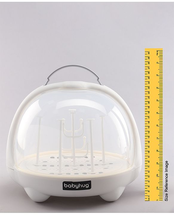 Babyhug Portable Covered Drying Rack for Baby Bottles & Accessories  White & Grey | BPA Free | Dust Proof | Easy Cleaning | Travel Friendly