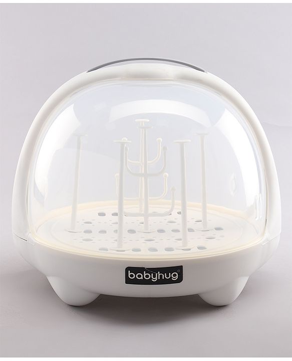 Babyhug Portable Covered Drying Rack for Baby Bottles & Accessories  White & Grey | BPA Free | Dust Proof | Easy Cleaning | Travel Friendly