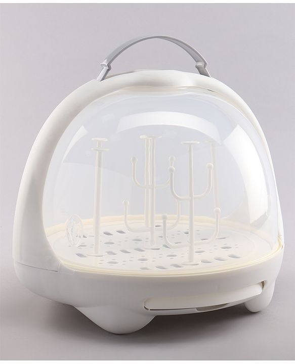 Babyhug Portable Covered Drying Rack for Baby Bottles & Accessories  White & Grey | BPA Free | Dust Proof | Easy Cleaning | Travel Friendly