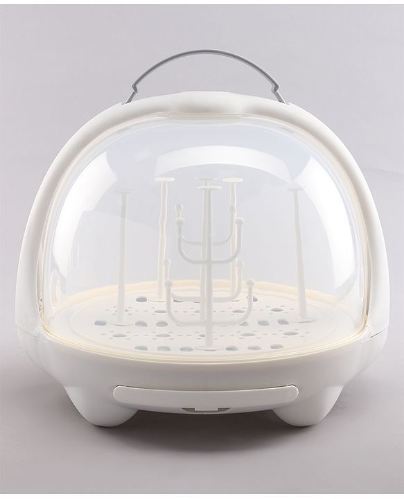 Babyhug Portable Covered Drying Rack for Baby Bottles & Accessories  White & Grey | BPA Free | Dust Proof | Easy Cleaning | Travel Friendly