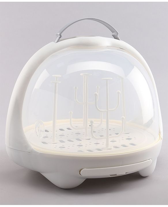 Babyhug Portable Covered Drying Rack for Baby Bottles & Accessories  White & Grey | BPA Free | Dust Proof | Easy Cleaning | Travel Friendly