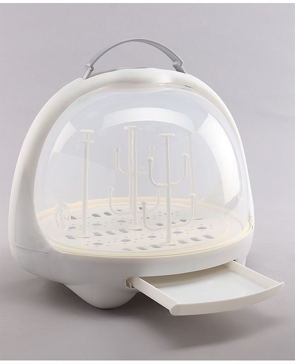 Babyhug Portable Covered Drying Rack for Baby Bottles & Accessories  White & Grey | BPA Free | Dust Proof | Easy Cleaning | Travel Friendly
