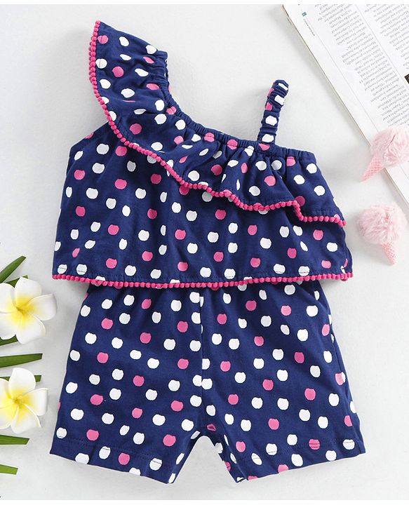 Babyhug Sleeveless Jumpsuit Polka Dots Print - Blue