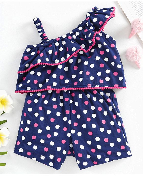 Babyhug Sleeveless Jumpsuit Polka Dots Print - Blue