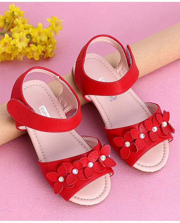 Buy Cute Walk by Babyhug Sandals Floral Appliques Red for Girls 9