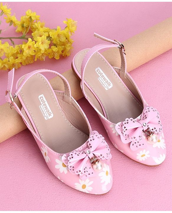 Cute Walk by Babyhug Party Wear Belly Shoes Bow Appliques - Pink