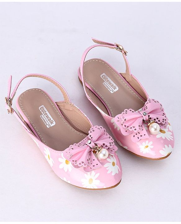 Cute Walk by Babyhug Party Wear Belly Shoes Bow Appliques - Pink