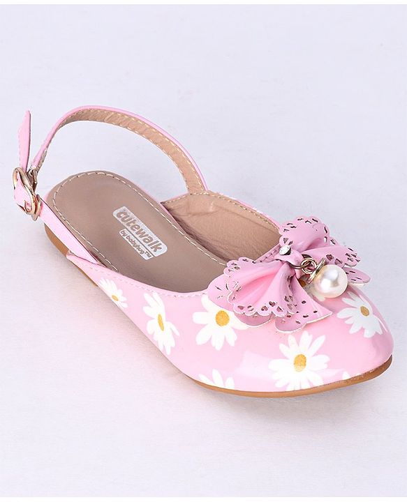 Cute Walk by Babyhug Party Wear Belly Shoes Bow Appliques - Pink