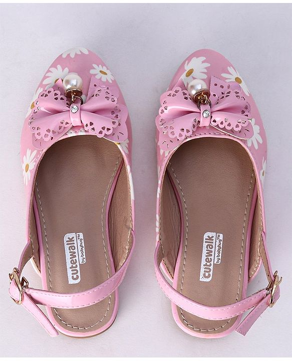Cute Walk by Babyhug Party Wear Belly Shoes Bow Appliques - Pink