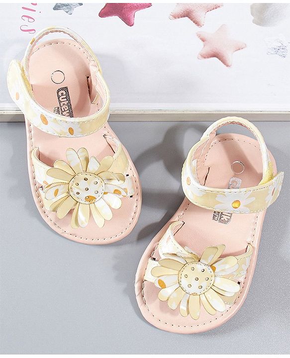 Cute Walk by Babyhug Sandals Floral Applique - Yellow