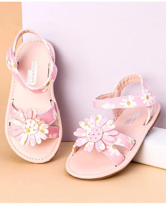 Buy Cute Walk by Babyhug Sandals Floral Applique Pink for Girls 1