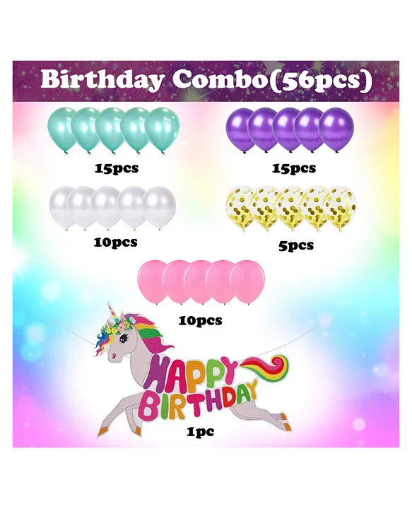 Party Propz Unicorn Theme Birthday Decorations Items Combo Kit- 56Pcs With  Unicorn colour metallic and confetti Balloons, Unicorn Banner For Bday  Decoration For Girls, Boys, Kids, Baby Price in India - Buy