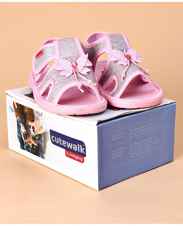 Cute Walk by Babyhug Party Wear Sandals Butterfly Appliques - Pink
