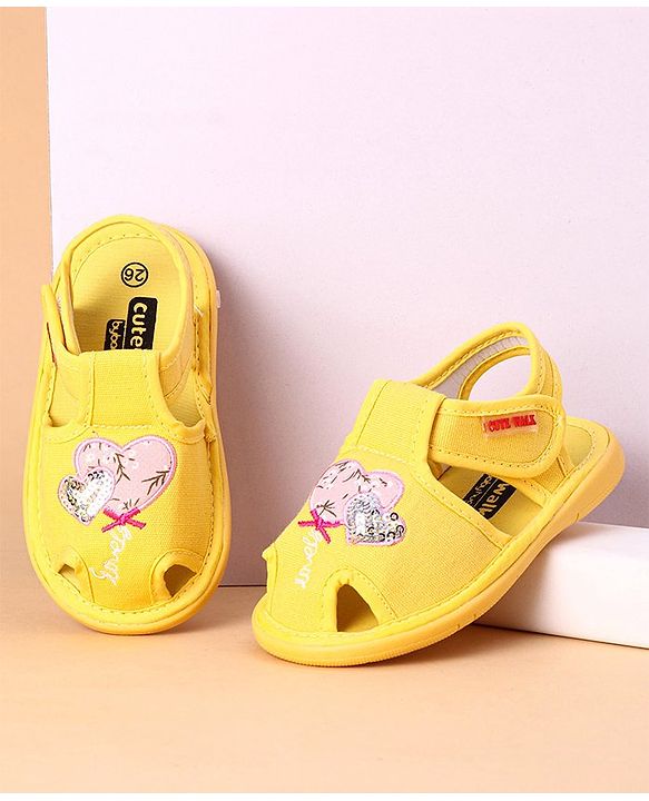 Cute Walk by Babyhug Sandals Heart Embroidery - Yellow