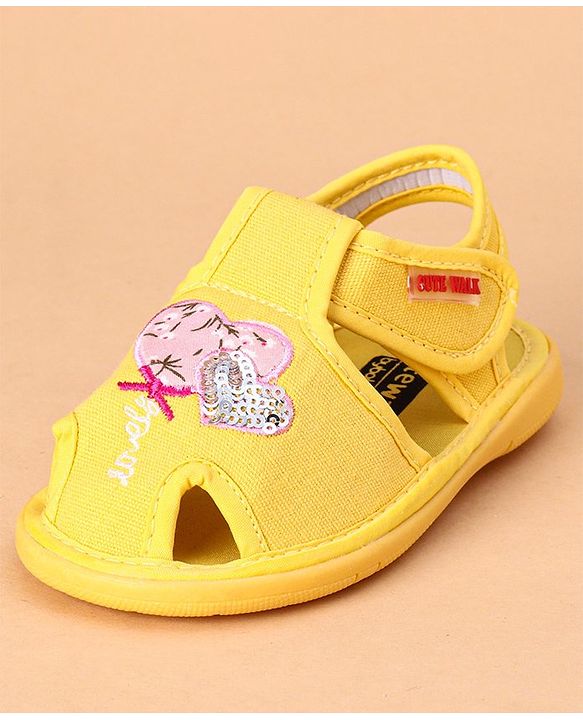 Cute Walk by Babyhug Sandals Heart Embroidery - Yellow