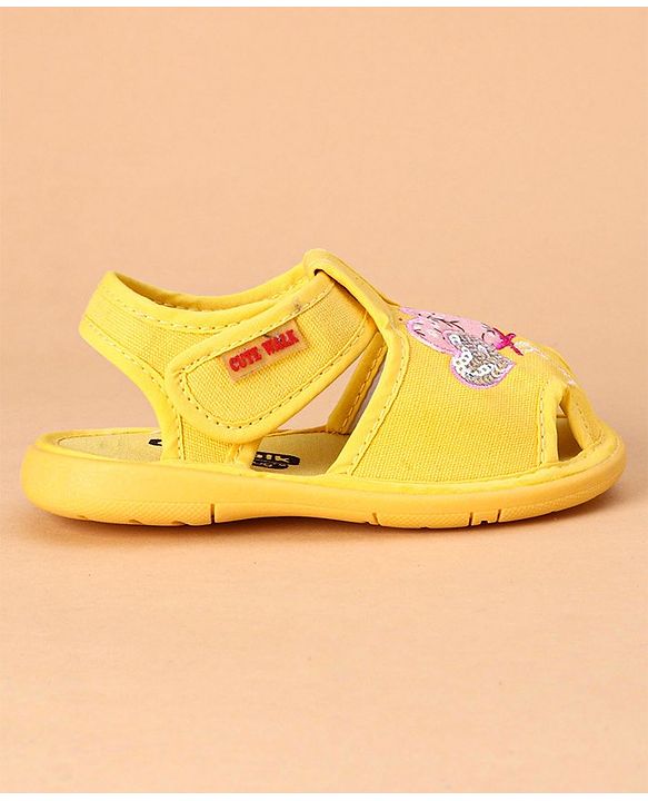 Cute Walk by Babyhug Sandals Heart Embroidery - Yellow
