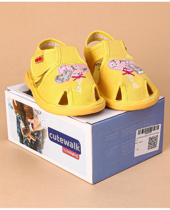 Cute Walk by Babyhug Sandals Heart Embroidery - Yellow