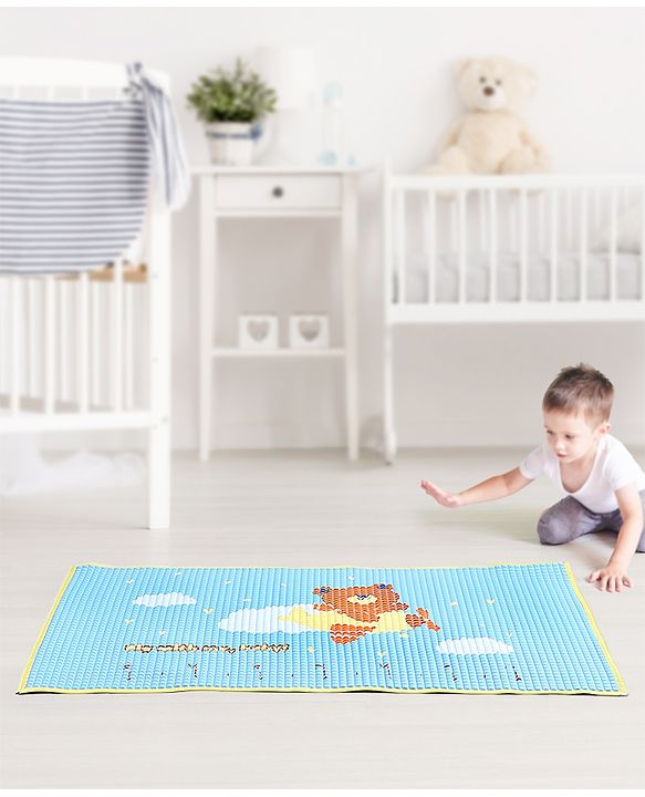 Babyhug Multipurpose Air Filled Waterproof Mat Bear Print - Blue - L 89.5 x B 58 cm Blue
