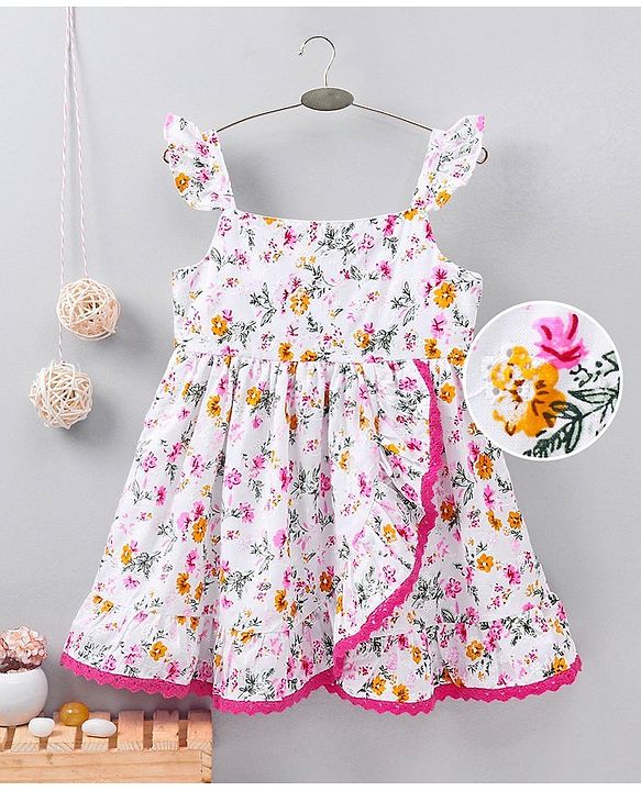 Babyhug Short Sleeves Frock Floral Prints - Pink