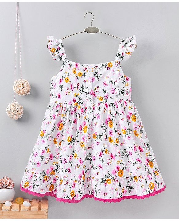 Babyhug Short Sleeves Frock Floral Prints - Pink