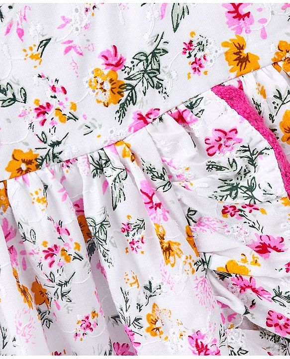 Babyhug Short Sleeves Frock Floral Prints - Pink