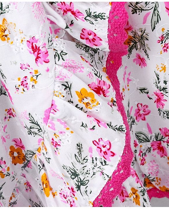 Babyhug Short Sleeves Frock Floral Prints - Pink
