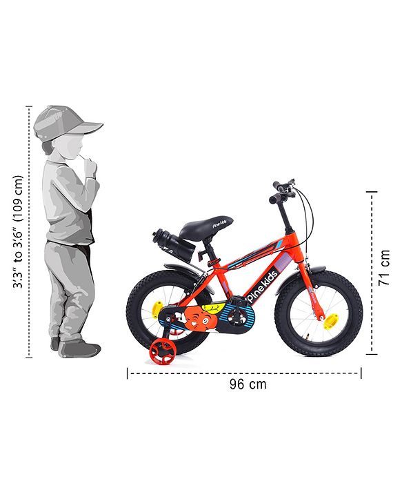 Pine Kids 14 Inch Rubber Air Tyres 99% Assembled Bicycle For Boys & Girls With Training Wheels  - Red