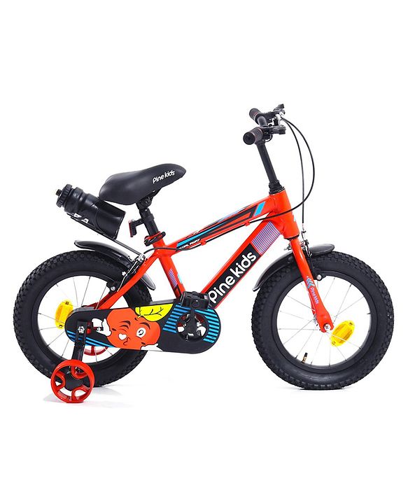 Pine Kids 14 Inch Rubber Air Tyres 99% Assembled Bicycle For Boys & Girls With Training Wheels  - Red