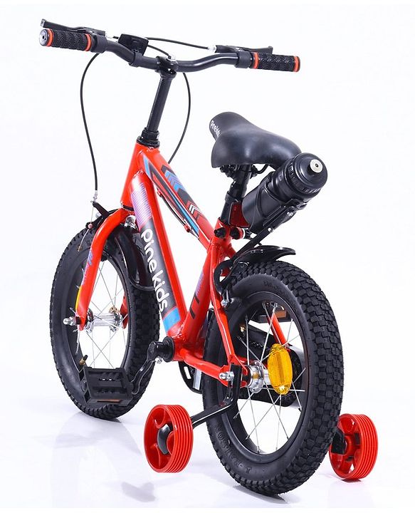 Pine Kids 14 Inch Rubber Air Tyres 99% Assembled Bicycle For Boys & Girls With Training Wheels  - Red