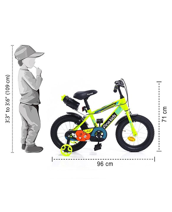 Pine Kids 14 Inch Rubber Air Tyres 99% Assembled Bicycle For Boys & Girls With Training Wheels  - Green (Training wheel Color May Vary)