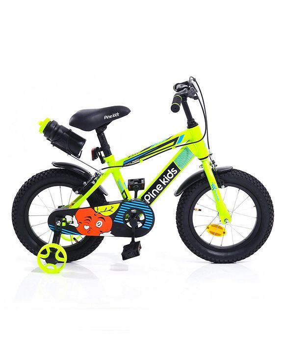 Pine Kids 14 Inch Rubber Air Tyres 99% Assembled Bicycle For Boys & Girls With Training Wheels  - Green (Training wheel Color May Vary)
