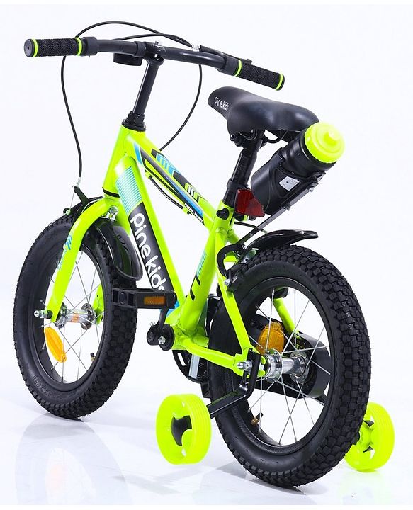 Pine Kids 14 Inch Rubber Air Tyres 99% Assembled Bicycle For Boys & Girls With Training Wheels  - Green (Training wheel Color May Vary)