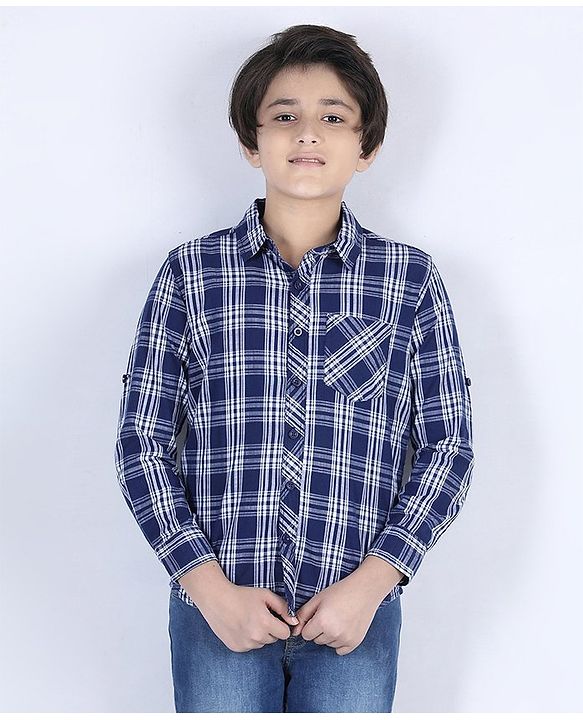 Pine Kids Full Sleeves Shoftner Wash Shirts Checks - Blue