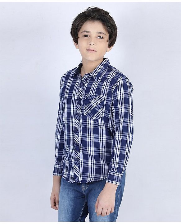 Pine Kids Full Sleeves Shoftner Wash Shirts Checks - Blue