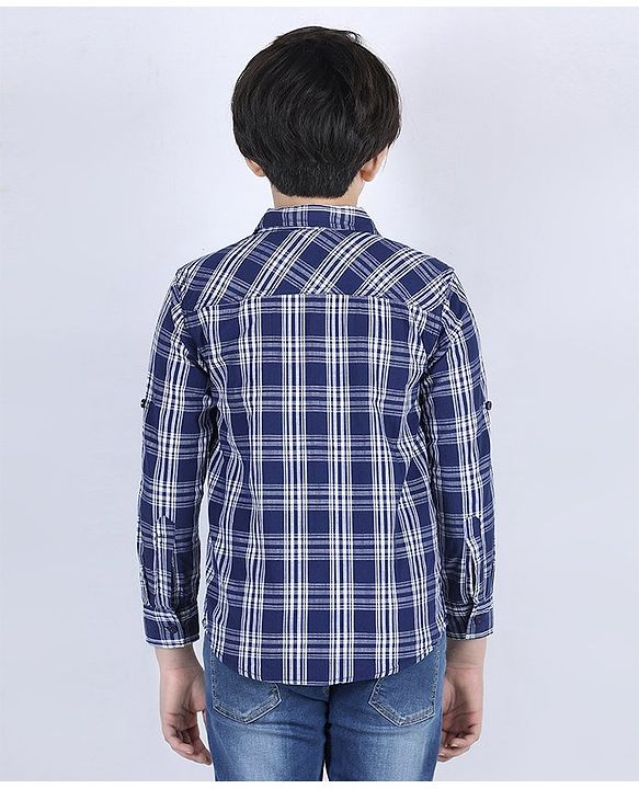 Pine Kids Full Sleeves Shoftner Wash Shirts Checks - Blue