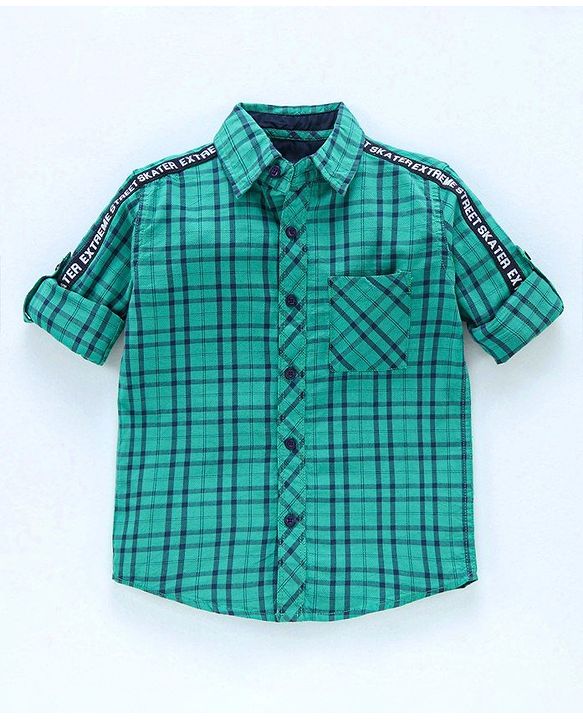 Pine Kids Full Sleeves Shoftner Wash Shirts Checks - Green