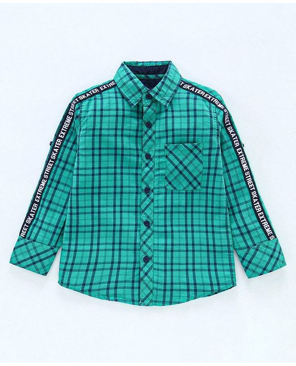 Pine Kids Full Sleeves Shoftner Wash Shirts Checks - Green