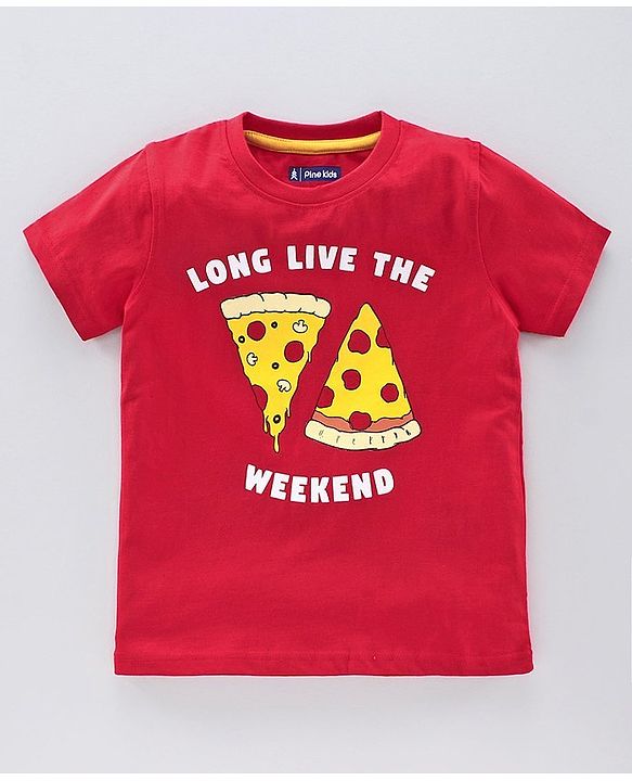 Pine Kids Half Sleeves Bio Washed T-Shirt & Shorts Set Pizza Print - Red