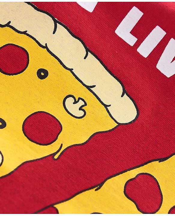 Pine Kids Half Sleeves Bio Washed T-Shirt & Shorts Set Pizza Print - Red