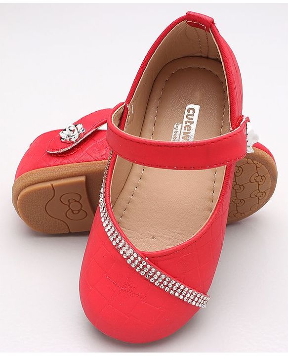 Cute Walk by Babyhug Sequin Embellished Belly Shoes - Red