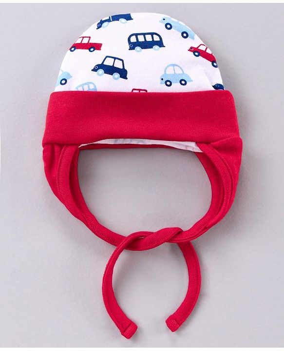Babyhug 100% Cotton Tie Knot Cap Red - Diameter  10 cm