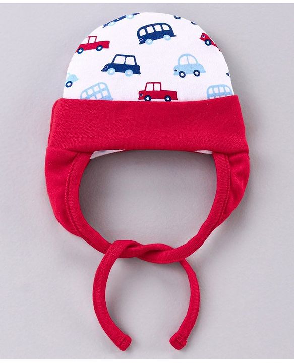 Babyhug 100% Cotton Tie Knot Cap Red - Diameter  10 cm