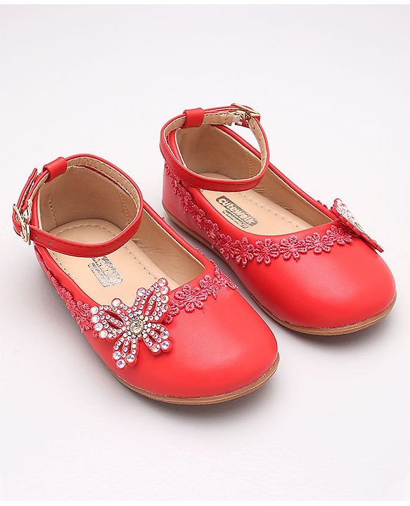 Cute Walk by Babyhug Embellished Belly Shoes - Red