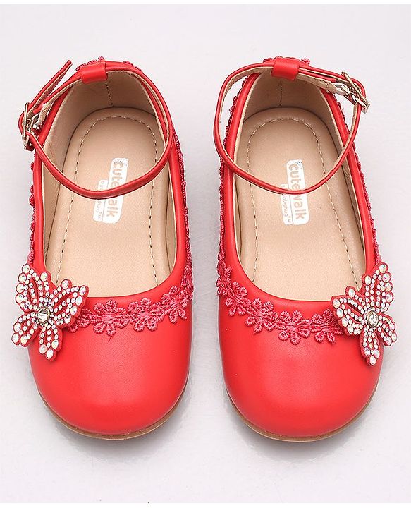 Cute Walk by Babyhug Embellished Belly Shoes - Red