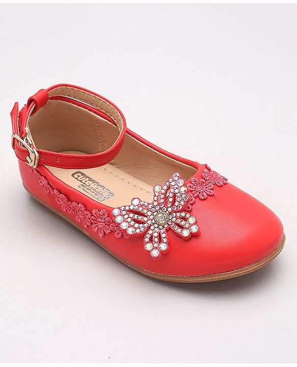 Cute Walk by Babyhug Embellished Belly Shoes - Red