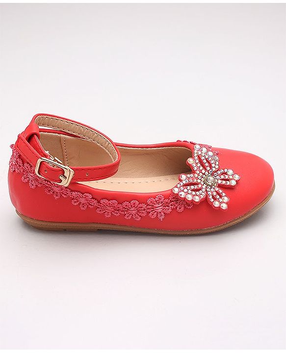 Cute Walk by Babyhug Embellished Belly Shoes - Red